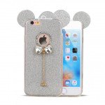 Wholesale iPhone 7 Plus Minnie Diamond Star Charm Necklace Strap Case (Silver)